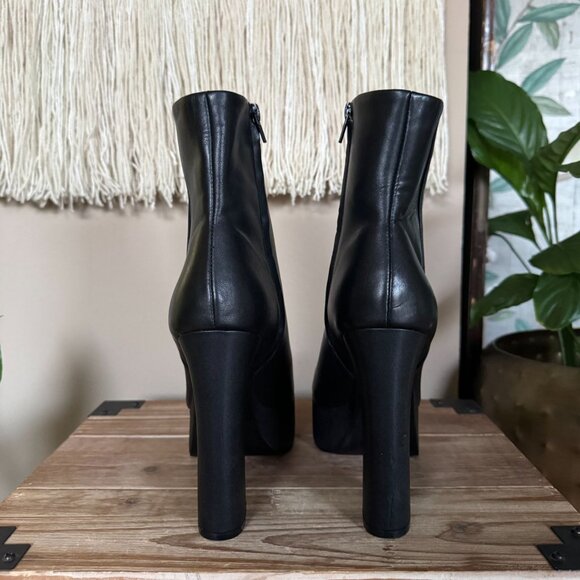 Zara Black Genuine Leather Pointy Toe Inner Zipper Platform Ankle Boots Size 8 - Picture 9 of 13